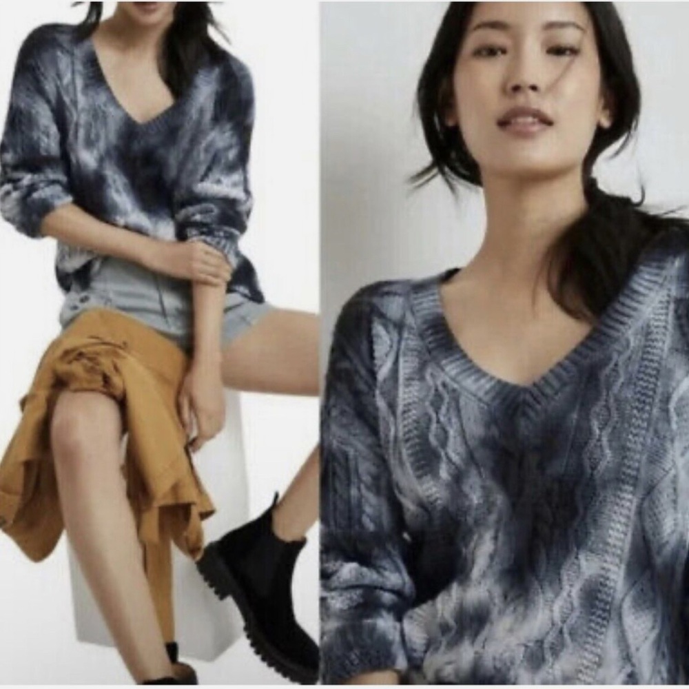 Anthropologie Woutt Tie Dye Oversized Cable Knit Sweater
